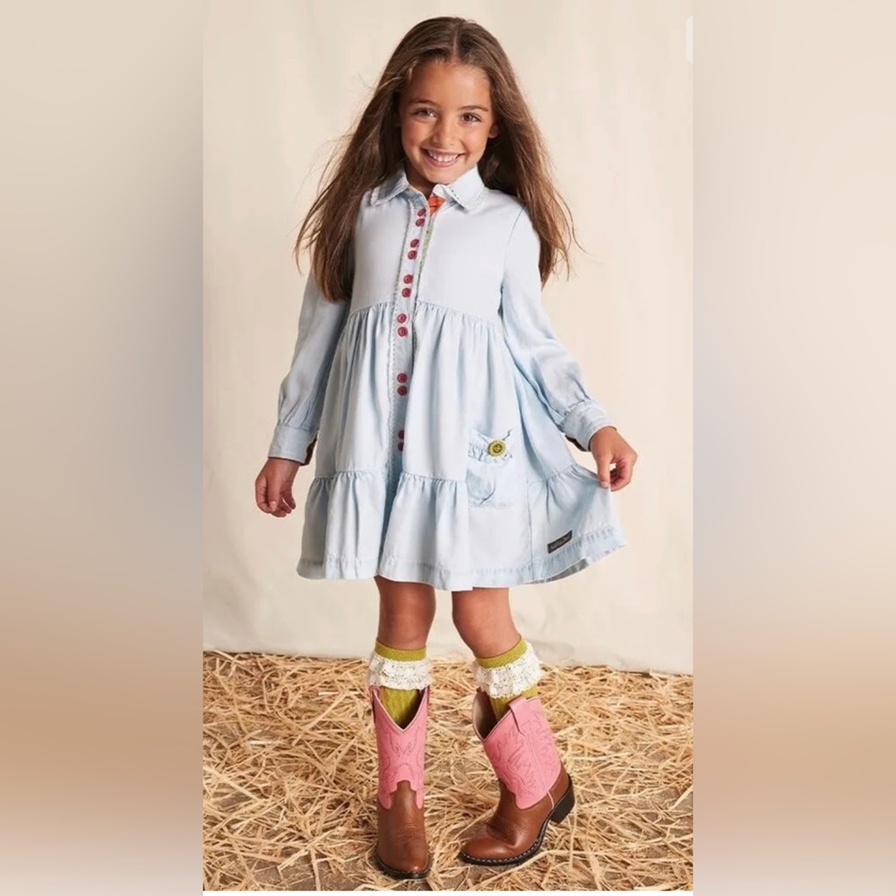 Matilda Jane Heart to Heart Walk the Line Girls’ Chambray Tiered Dress